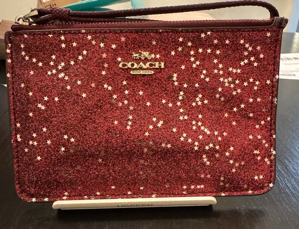 Coach Star Glitter Small Wristlet Oxblood Red
